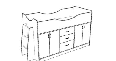 Общий вид кровати-чердака со шкафом на первом ярусе