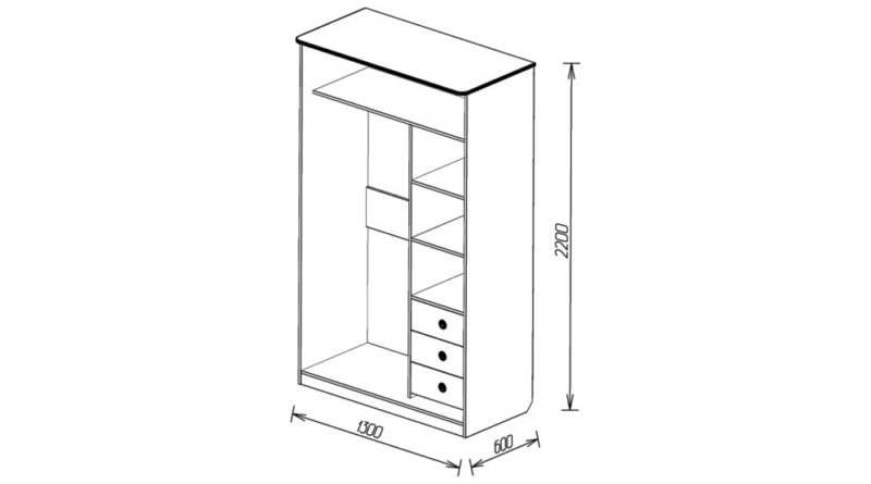 Схематичный чертеж шкафа с размерами