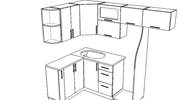 Чертеж угловой кухни с нишей под холодильник